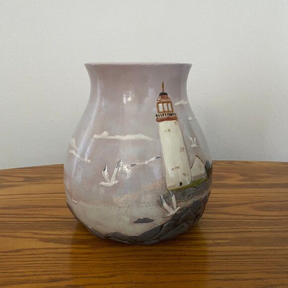 Vintage vase 8"‎ Hand painted lighthouse decoration - Picture 2 of 8